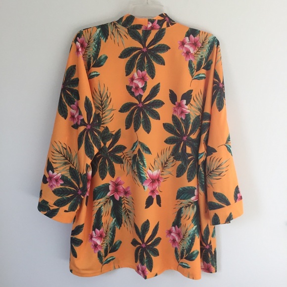 Tropical Floral Print Kimono Coverup Cardigan - Picture 2 of 6